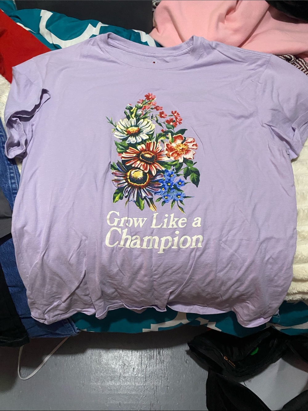 Grow Like a Champion Floral Graphic Tee - Lavender